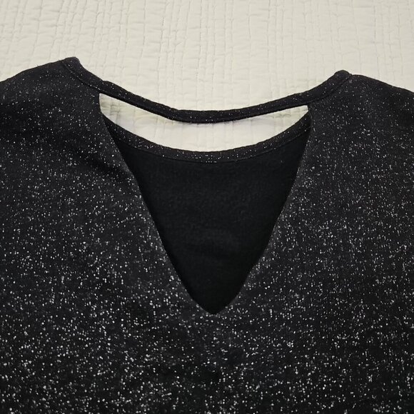 Lord & Taylor Bridged V-Neck Metallic Thread Sweater Women's L Black Silver EUC - Picture 4 of 13